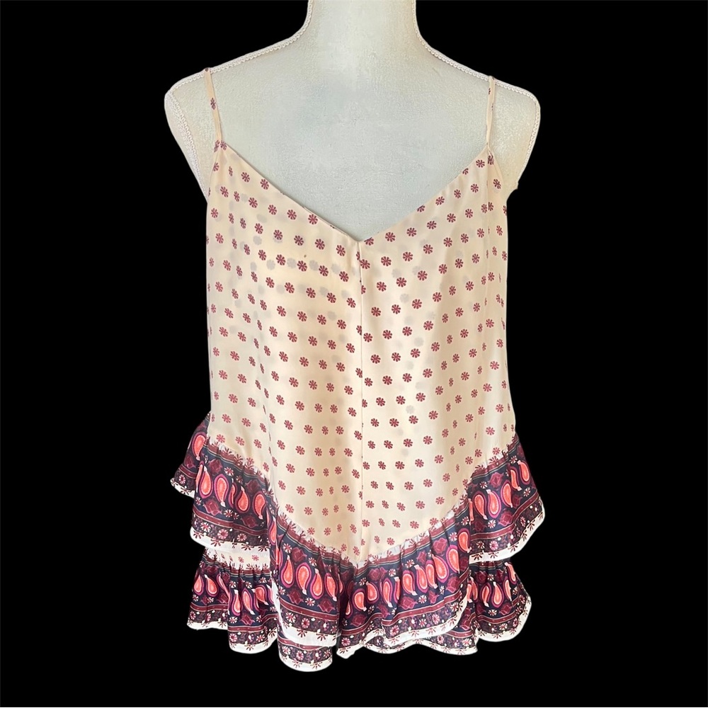 Maeve Women's Cream and Pink Patterned Boho Top; Size Small